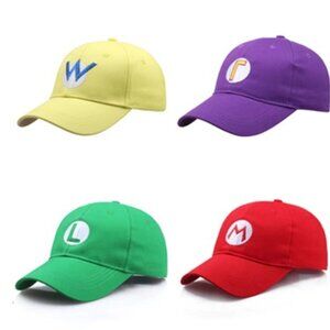 Mario Baseball Caps - Red, Green, Purple, Yellow